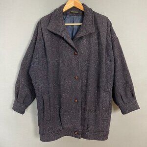 Vintage Wool Coat Tweed Batwing Sleeve Car Coat Women Herringbone Retro